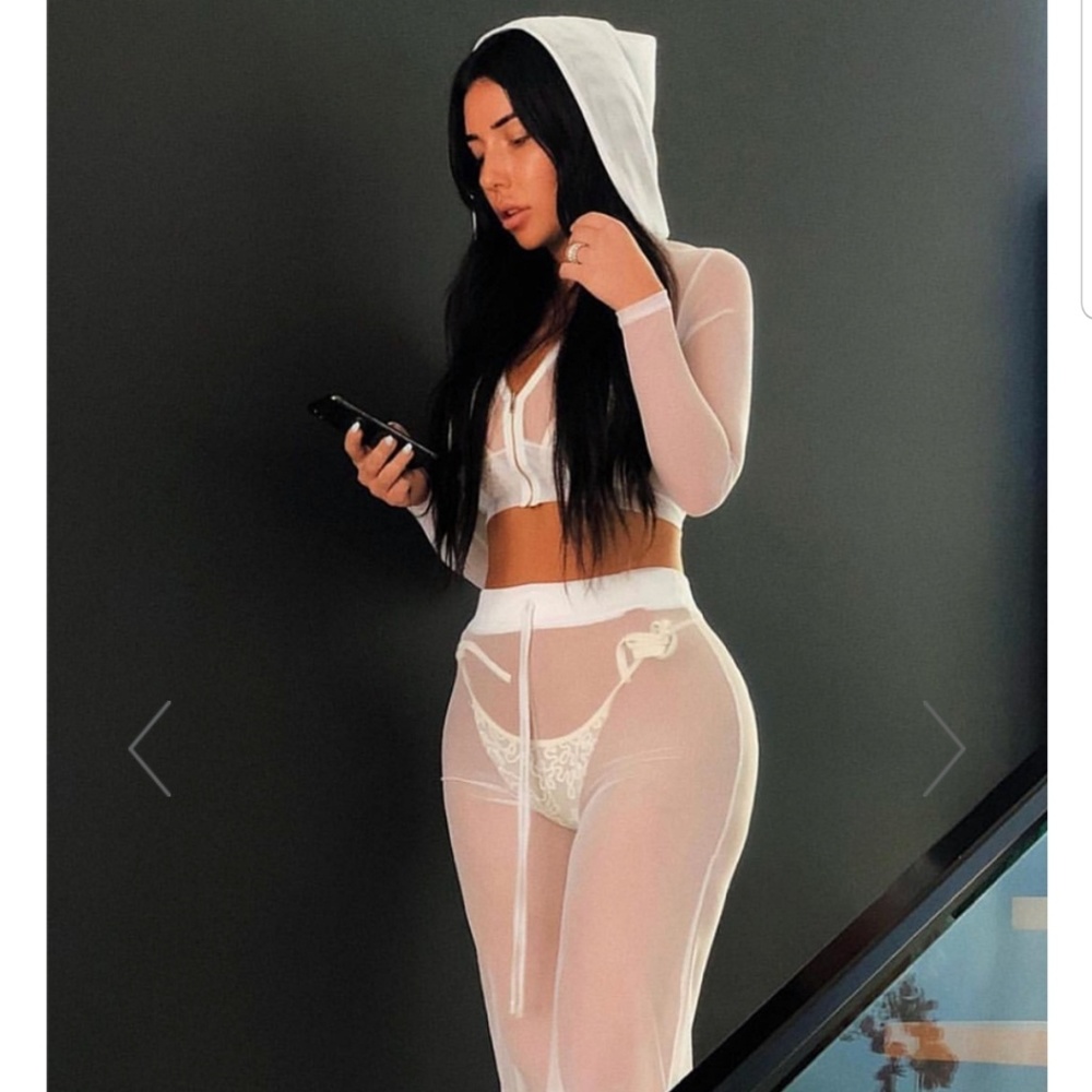 Mesh hoodie cover up set
